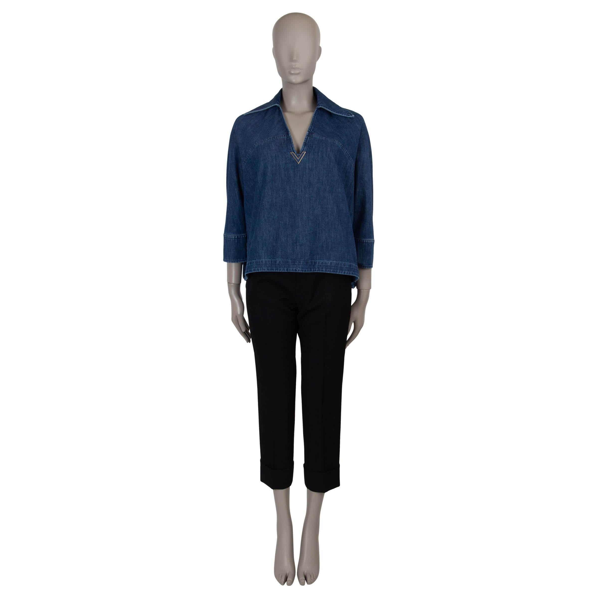 VALENTINO blue cotton 2022 VLOGO OVERSIZED DENIM TOP Shirt 38 XS In Excellent Condition In Zürich, CH