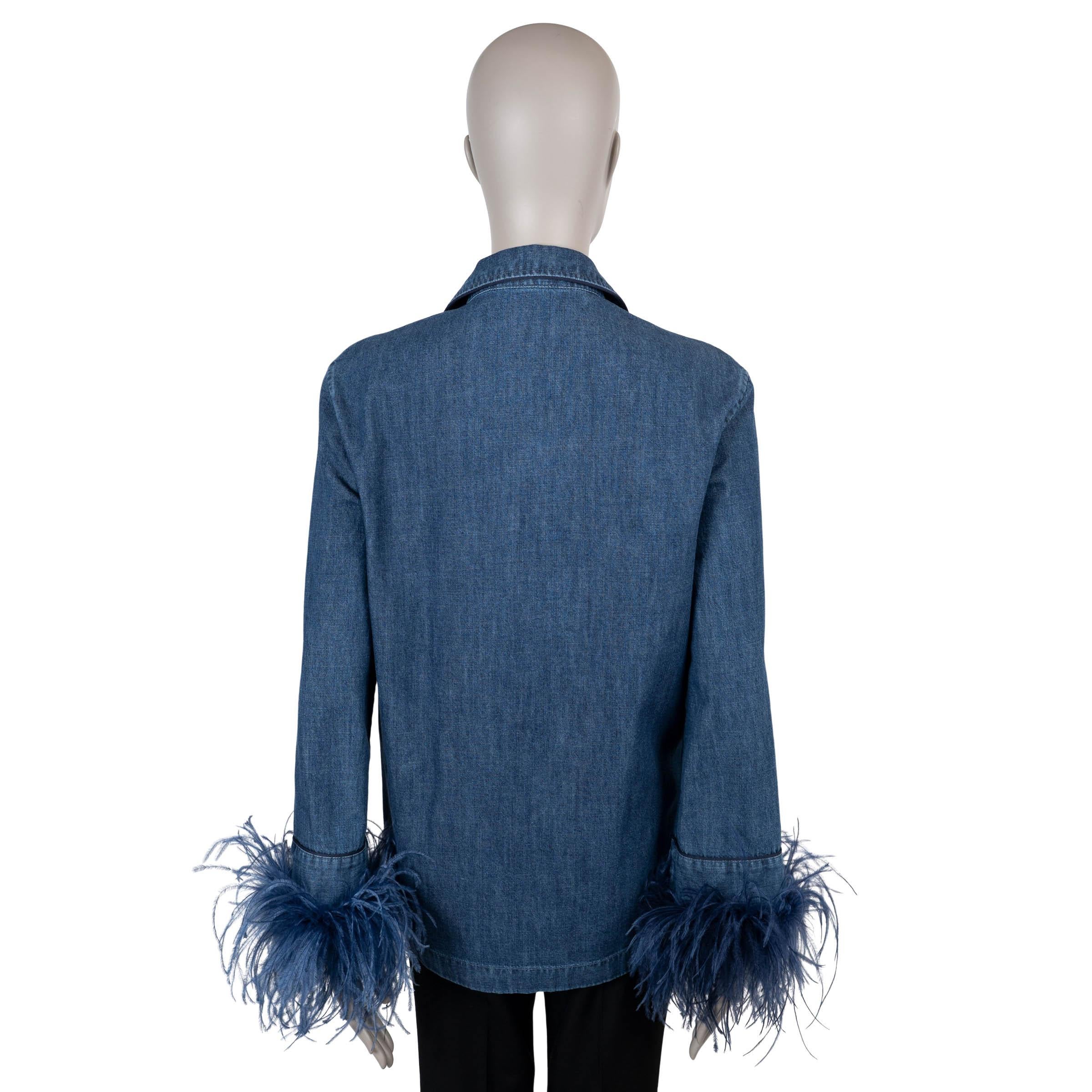 Blu Valentino Camicia in cotone blu 2023 FEATHER TRIM DENIM 40 S in vendita