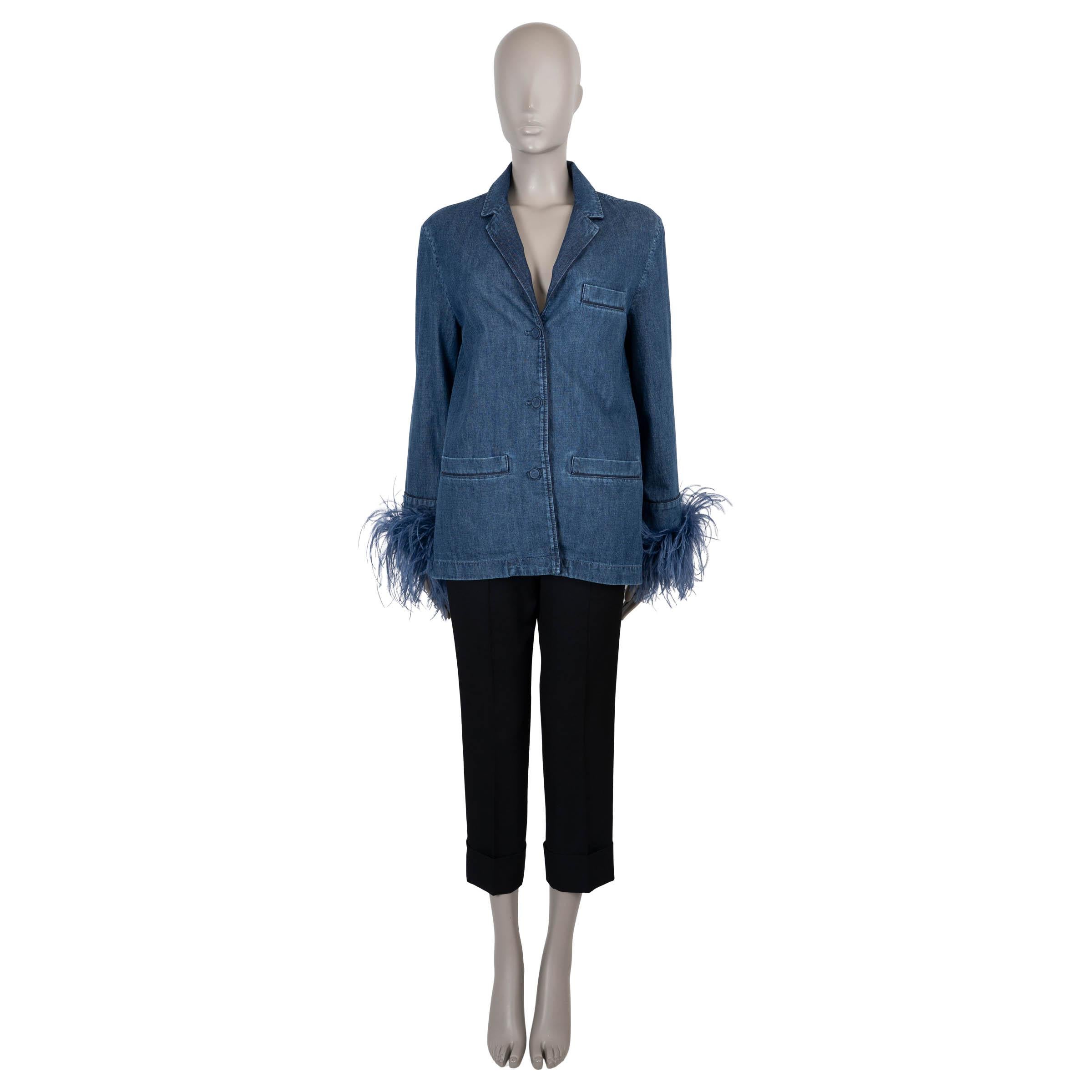 Valentino Camicia in cotone blu 2023 FEATHER TRIM DENIM 40 S In condizioni ottime in vendita a Zürich, CH