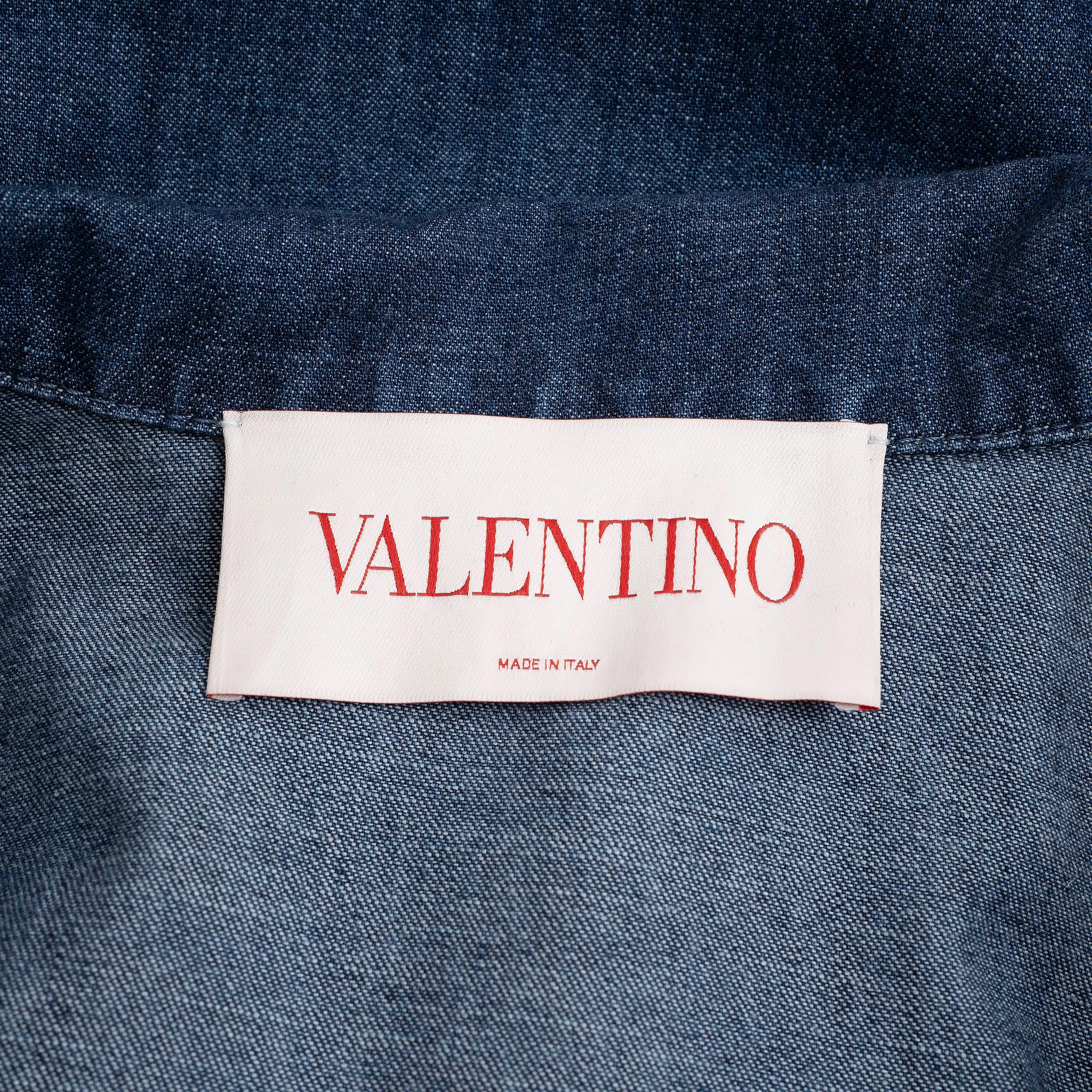Valentino Camicia in cotone blu 2023 FEATHER TRIM DENIM 40 S in vendita 1