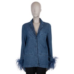 VALENTINO blue cotton 2023 FEATHER TRIM DENIM Shirt 40 S