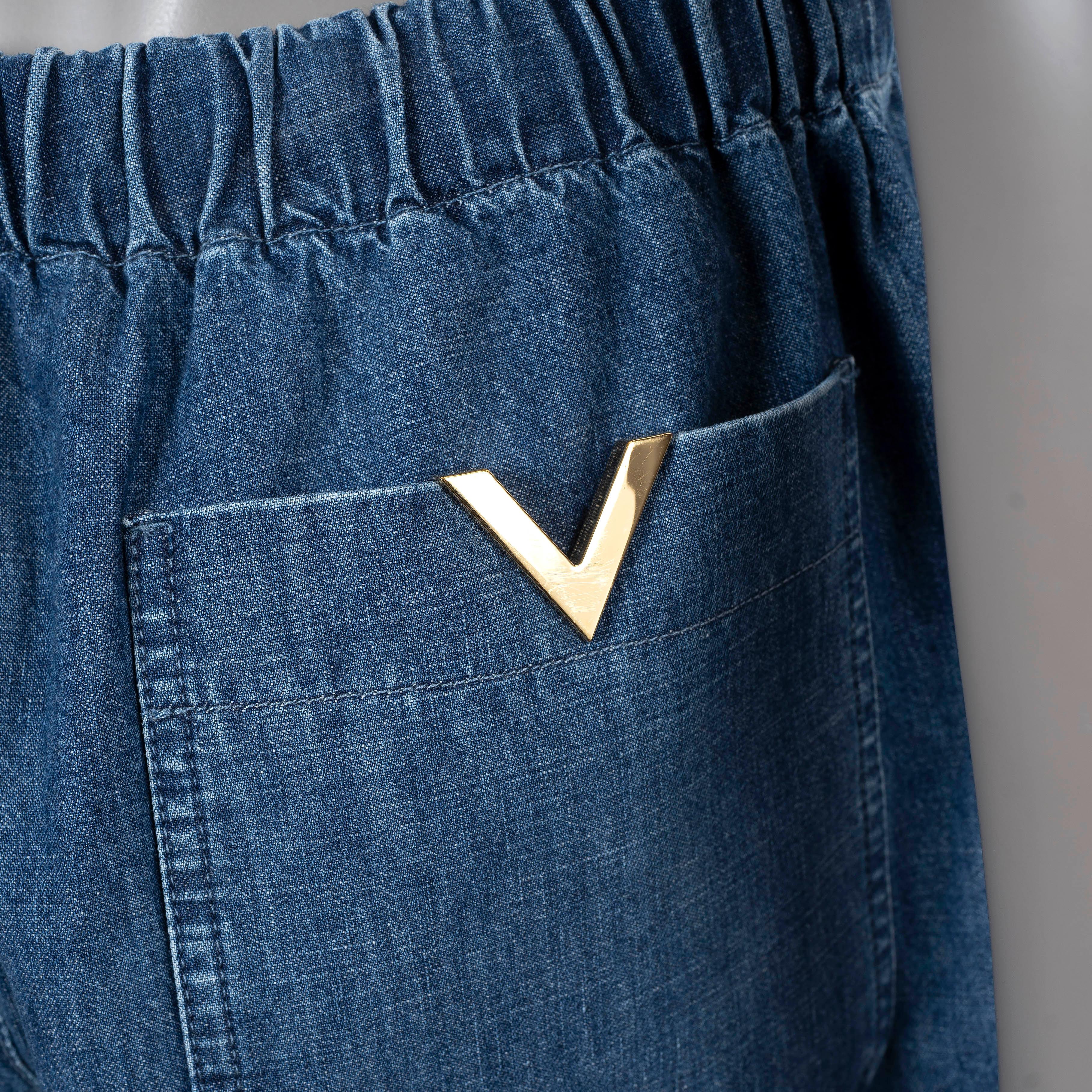 Donna Valentino cotone blu 2023 TIE-WAIST DENIM Pantaloni corti 44 L. in vendita
