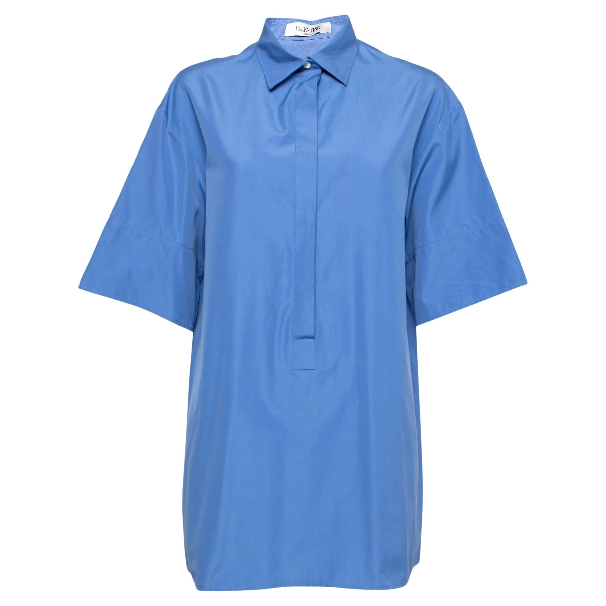 Navy Denim Butterfly Embroidered Shirt for Summer Unisex Short Sleeve Casual Loose Fit main image 1