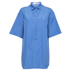 Valentino Blue Cotton Button Front Short Sleeve Blouse L