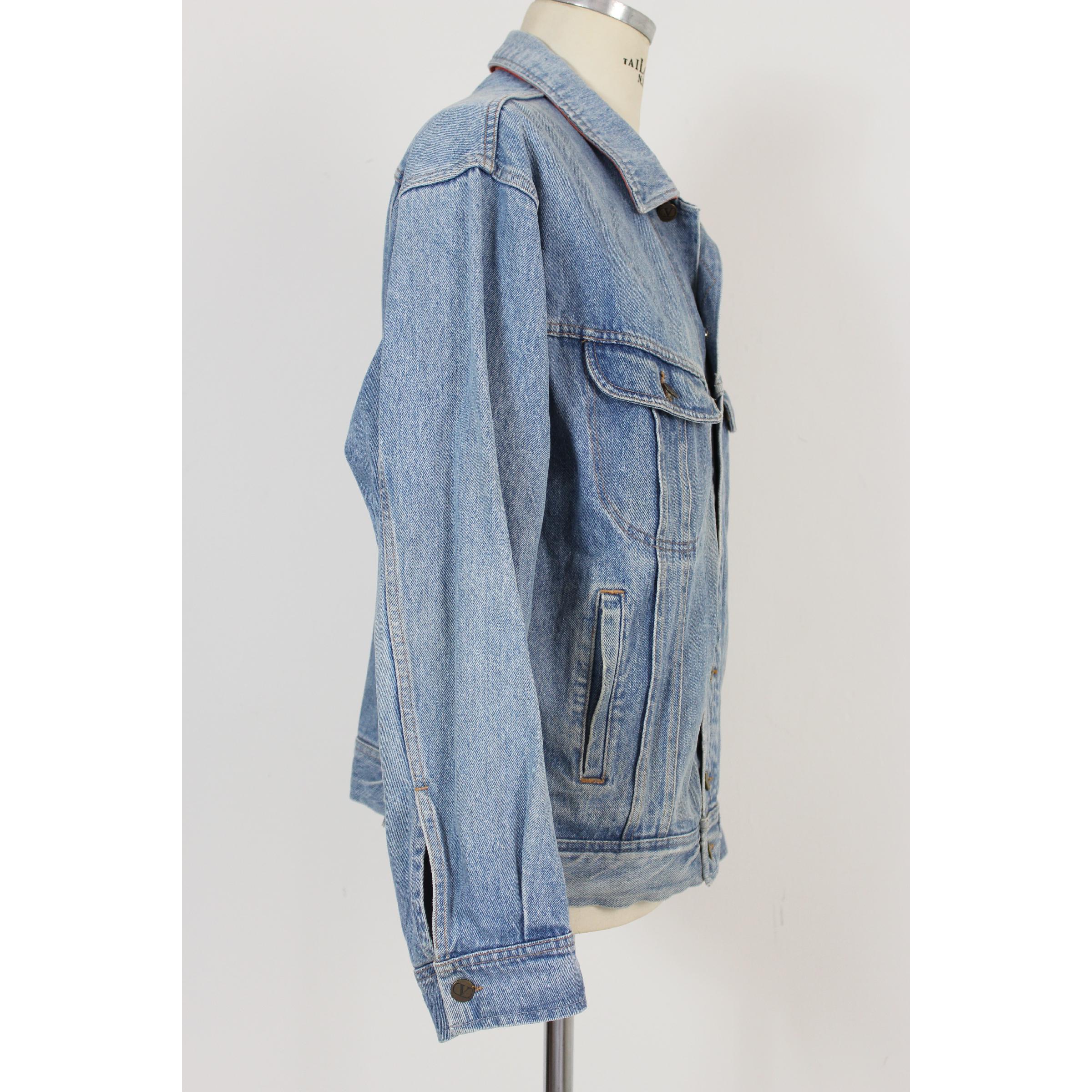 Gray Valentino Blue Cotton Colored Insert Vintage Denim Jacket 80s 