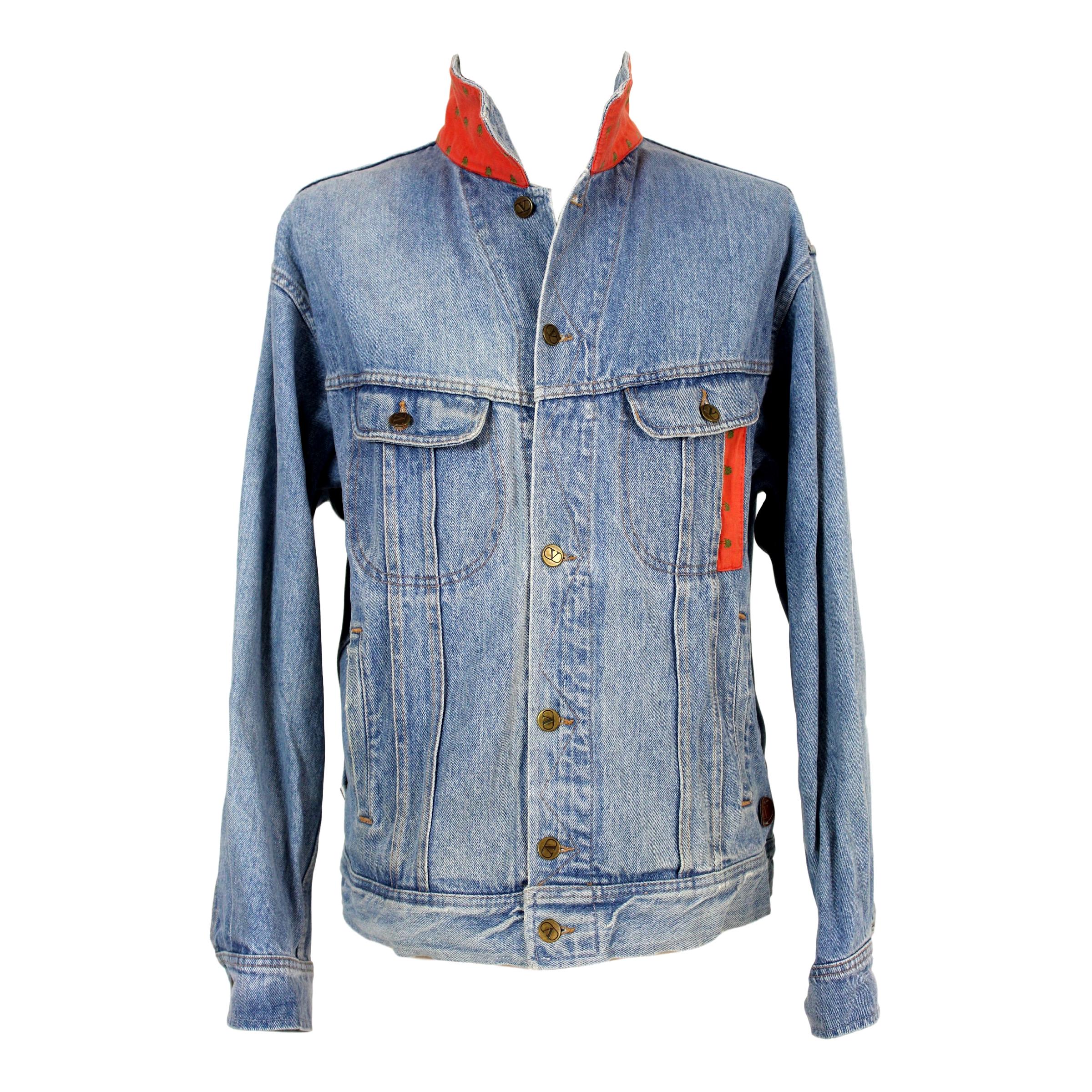 Valentino Blue Cotton Colored Insert Vintage Denim Jacket 80s 