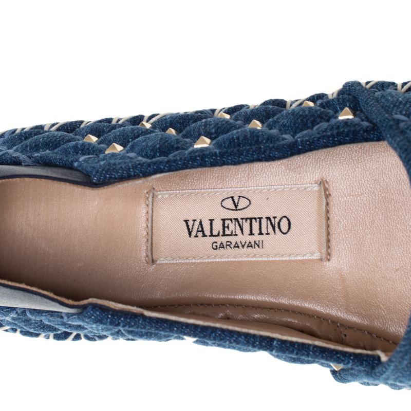 Valentino Blue Denim And Lether Rockstud Spike Fold-down Back Size 36 2