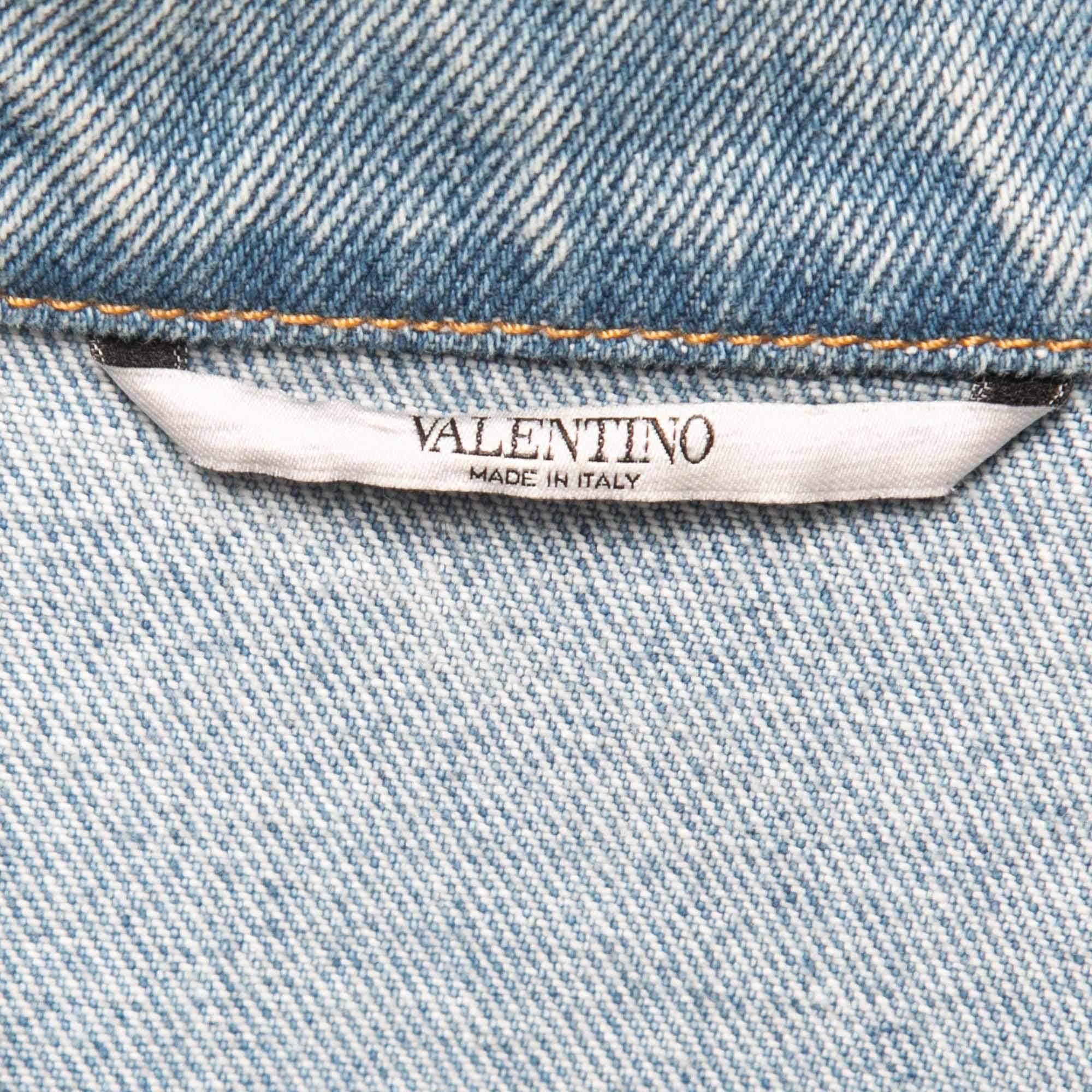 Men's Valentino Blue Denim Bead Embroidered Button Front Jacket S