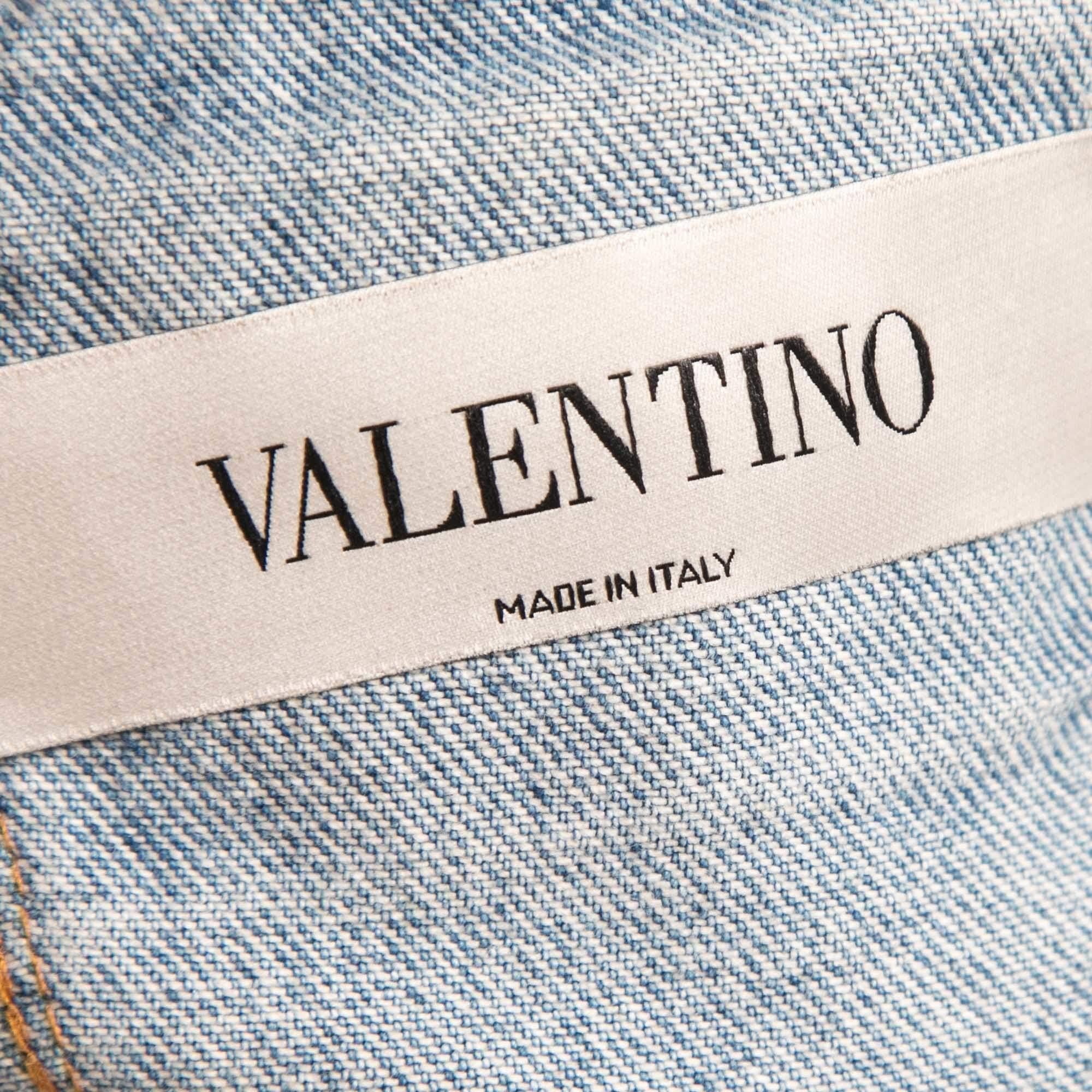 Valentino Blue Denim Bead Embroidered Button Front Jacket S 1
