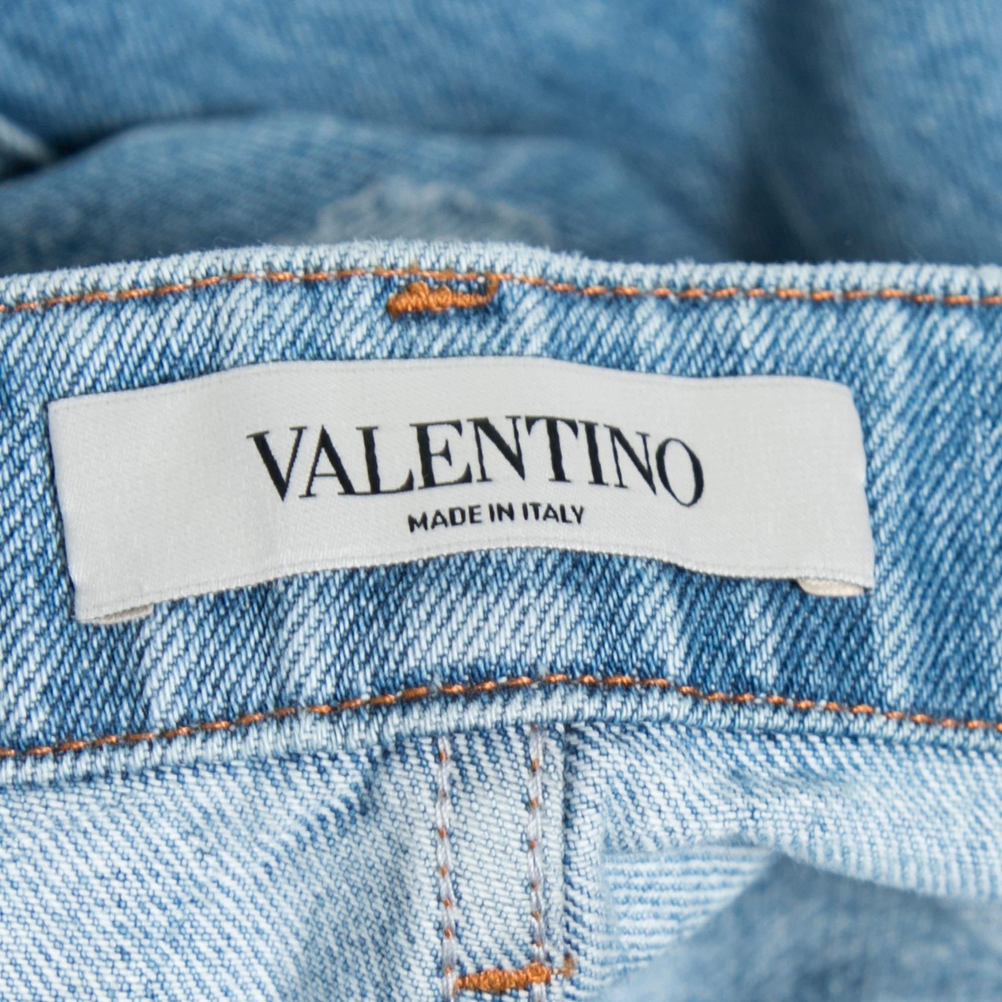 Valentino Blue Denim Butterfly Embroidered Straight Fit Jeans M For Sale 1