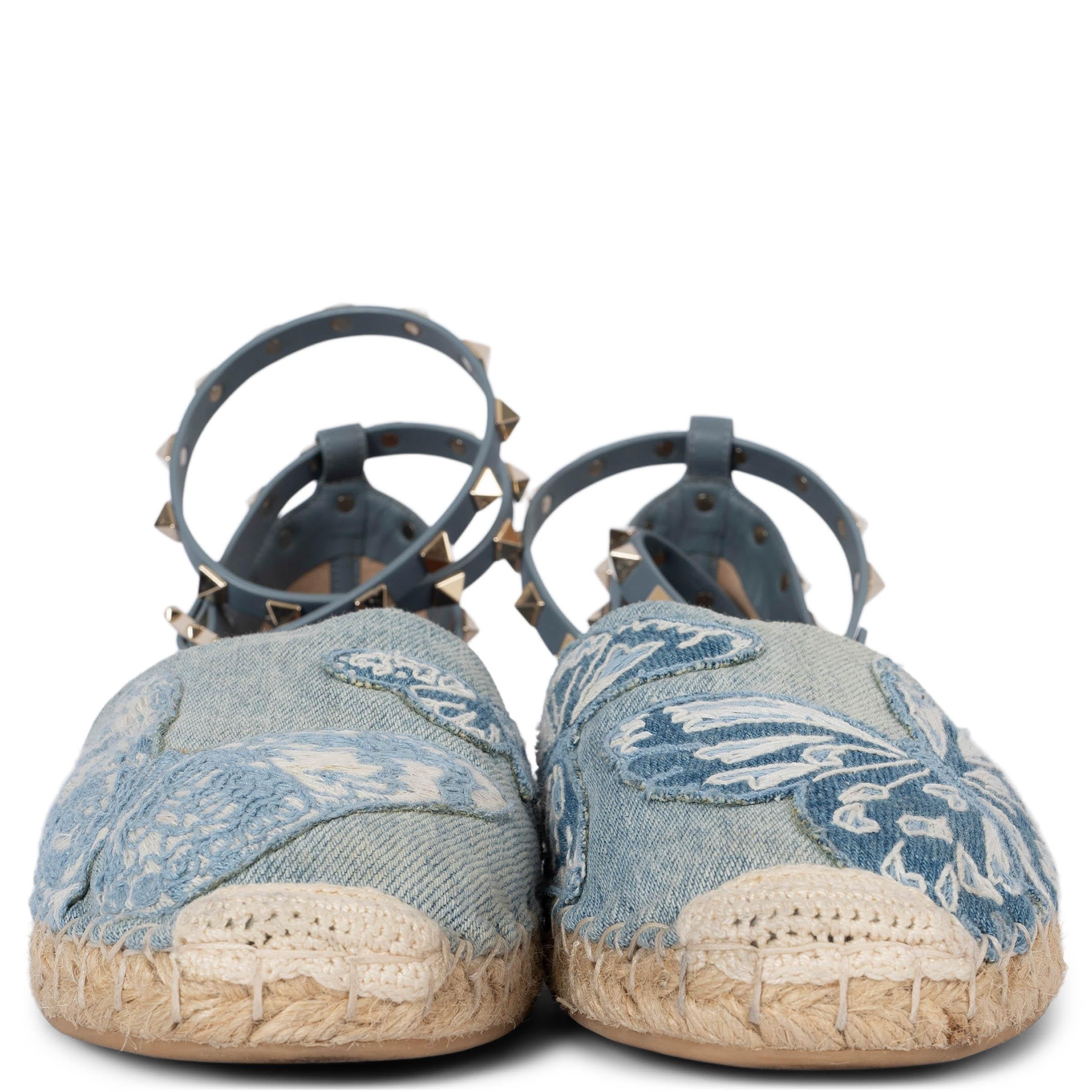 Gray VALENTINO blue denim CAMUBUTTERFLY ANKLE STRAP Espadrilles Shoes 38 For Sale