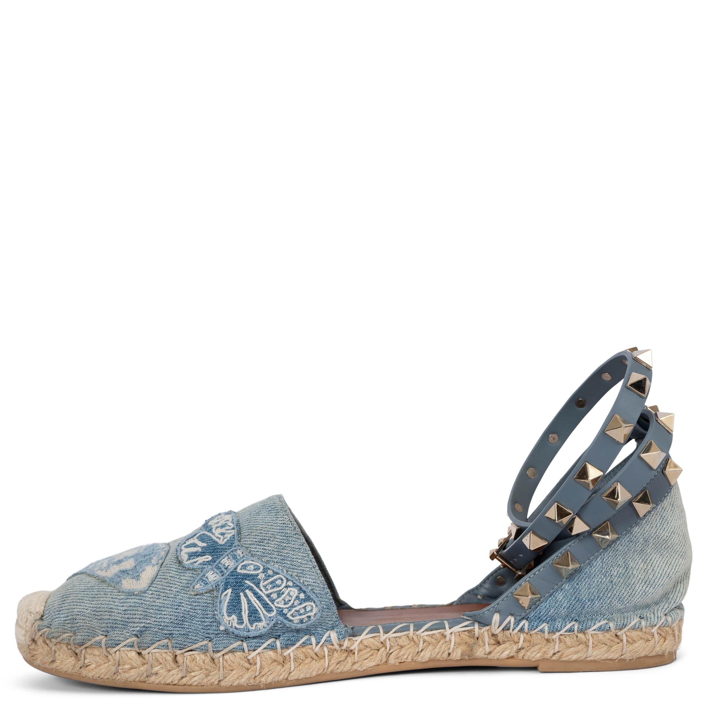 VALENTINO blue denim CAMUBUTTERFLY ANKLE STRAP Espadrilles Shoes 38 In Excellent Condition For Sale In Zürich, CH
