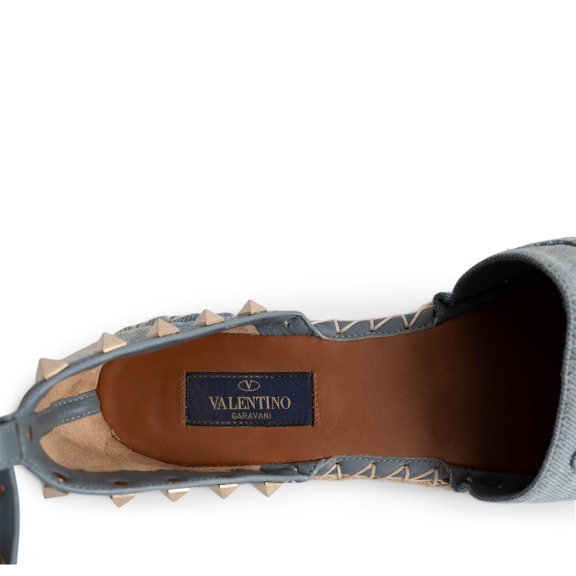 VALENTINO blue denim CAMUBUTTERFLY ANKLE STRAP Espadrilles Shoes 38 For Sale 1