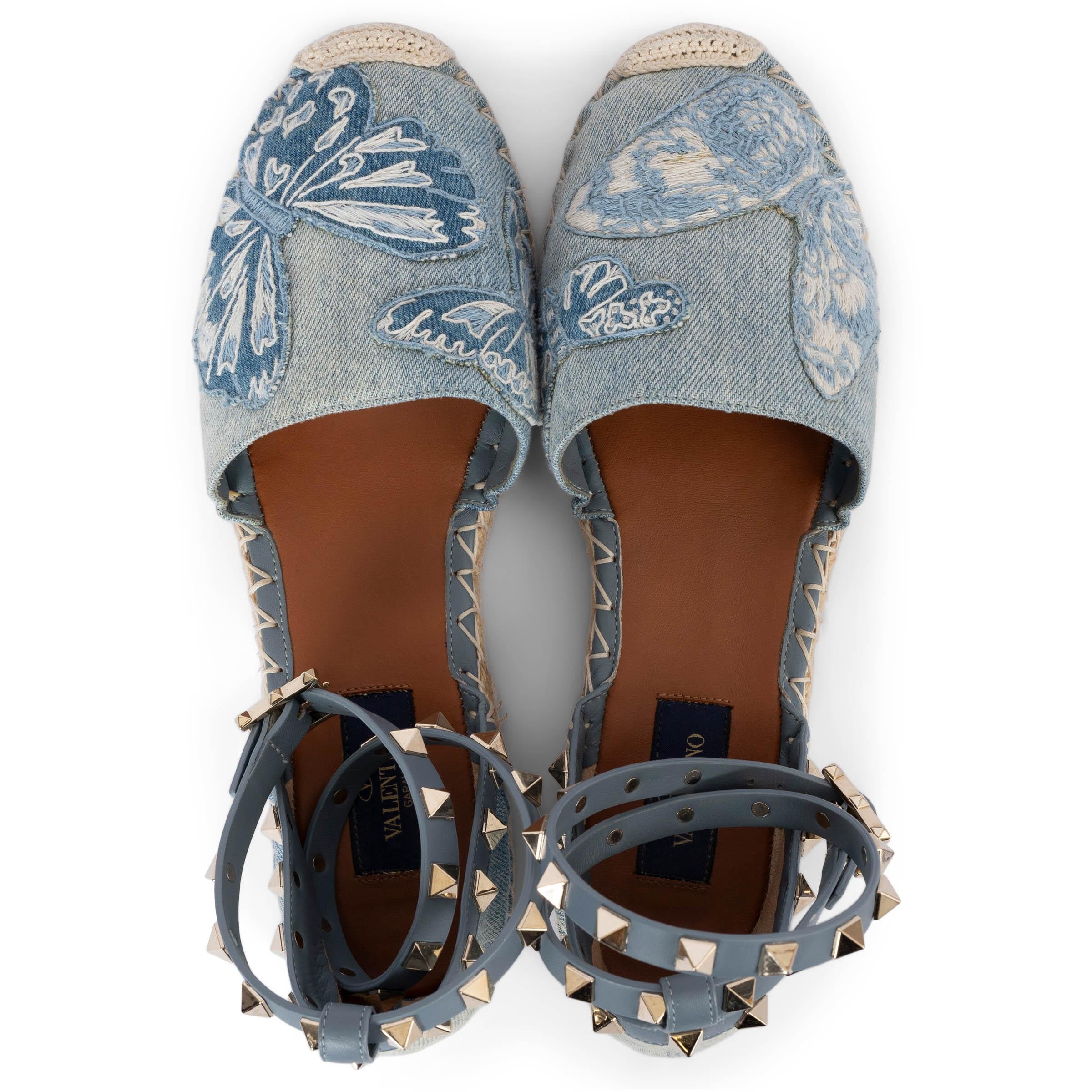 VALENTINO blue denim CAMUBUTTERFLY ANKLE STRAP Espadrilles Shoes 38 For Sale 3