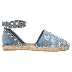 VALENTINO blue denim CAMUBUTTERFLY ANKLE STRAP Espadrilles Shoes 38