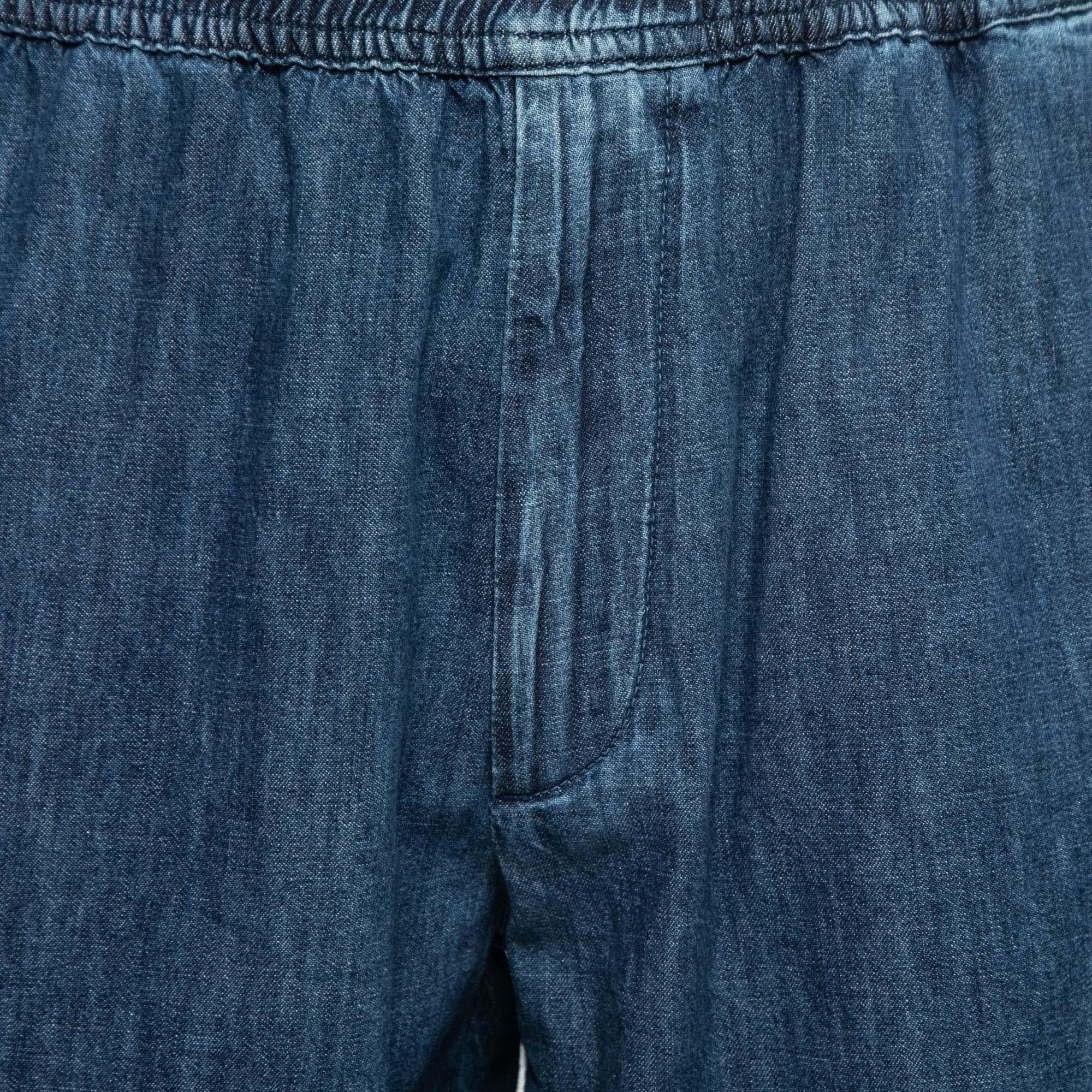 Valentino Blue Denim Elastic Waist Shorts M For Sale 3