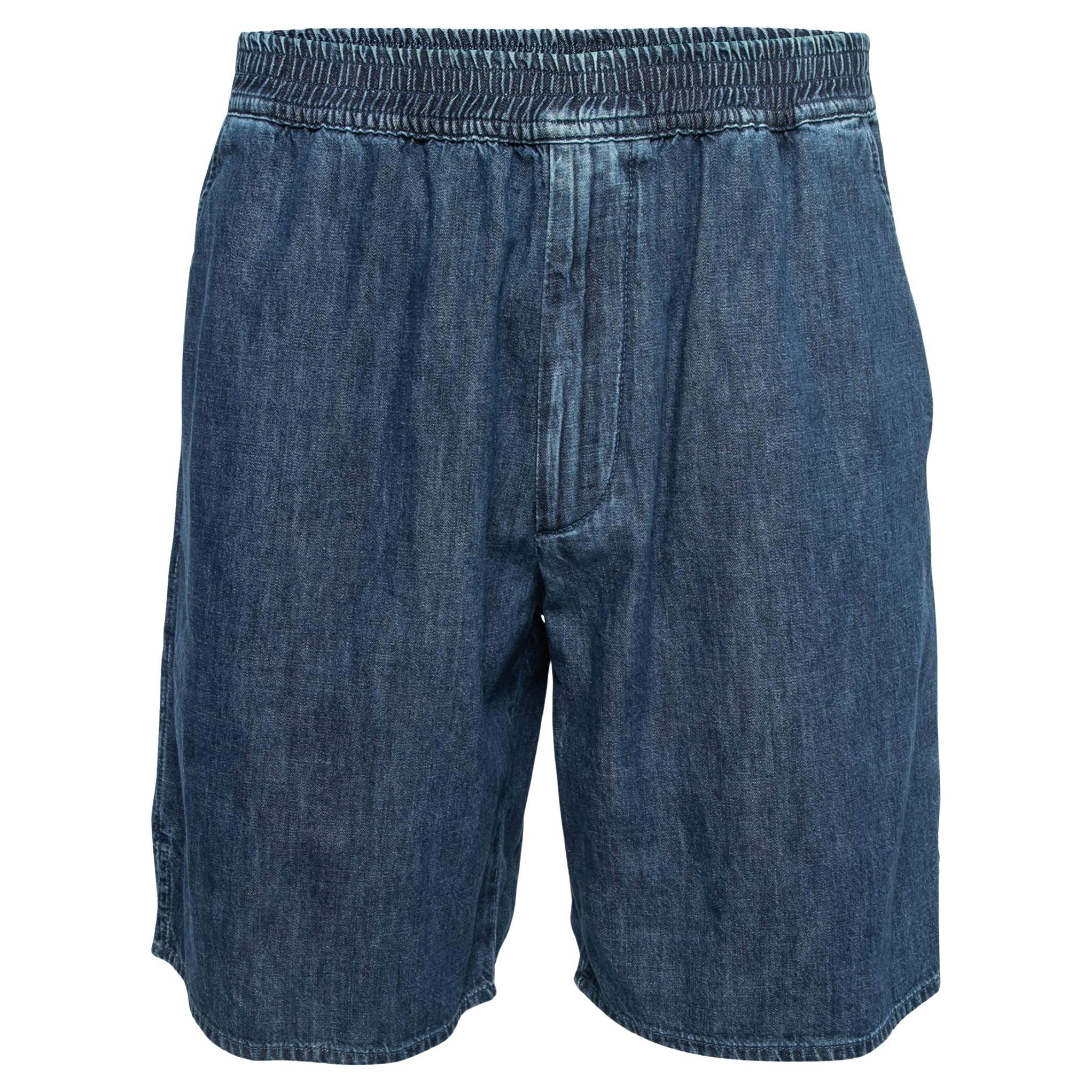 Valentino Blue Denim Elastic Waist Shorts M