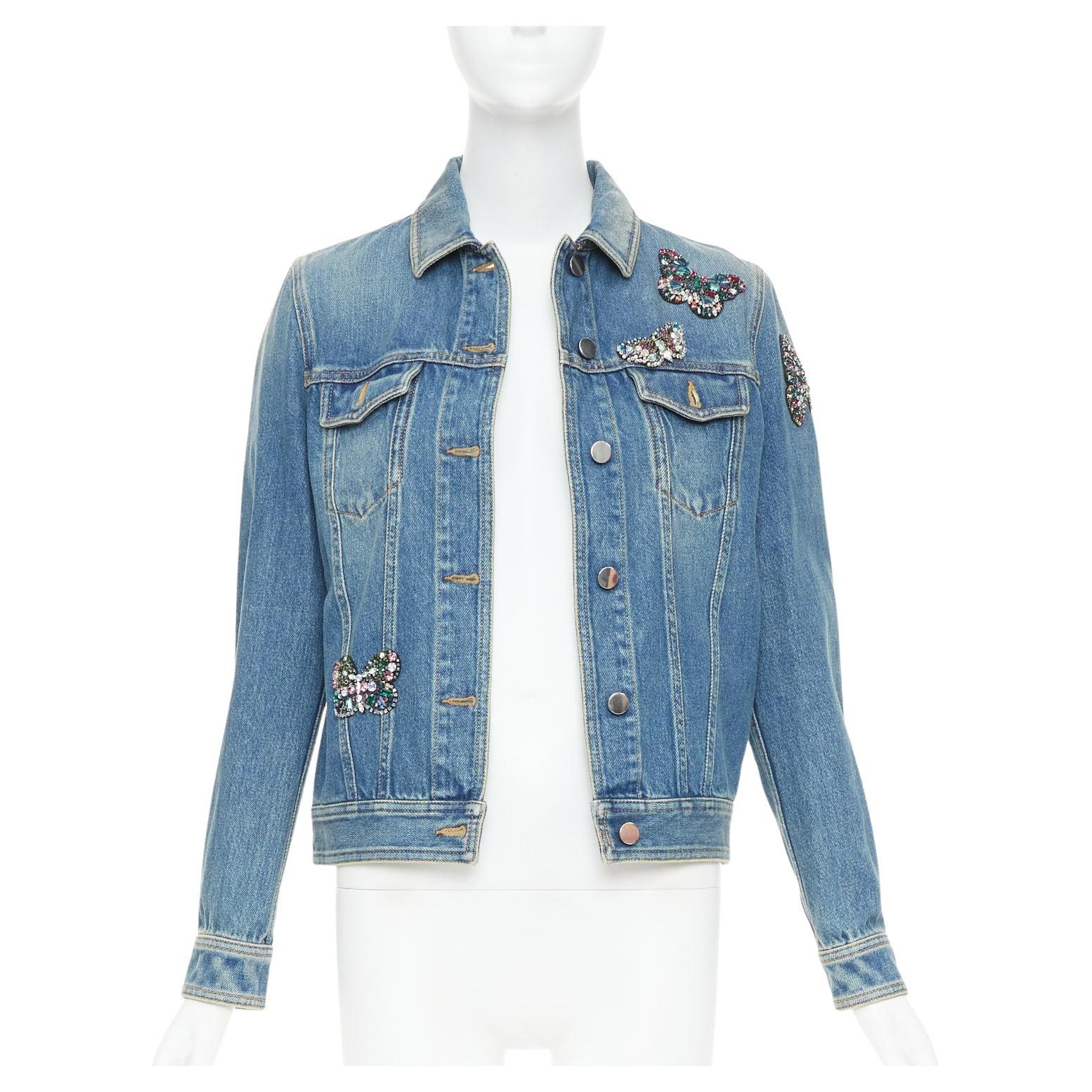 VALENTINO blue denim jewel butterfly embellished trucker jacket IT40 S