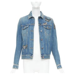 VALENTINO blue denim jewel butterfly embellished trucker jacket IT40 S