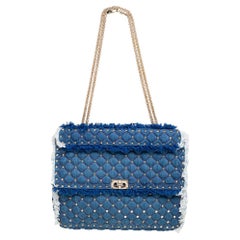 Valentino Blue Denim Rockstud Spike Top Handle Bag