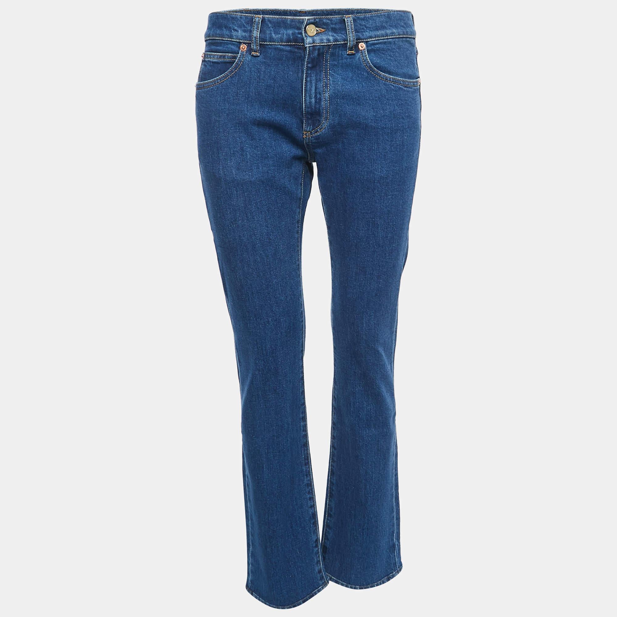Women's Valentino Blue Denim V Logo Pocket Detailed Straight Legged Jeans S Waist 27