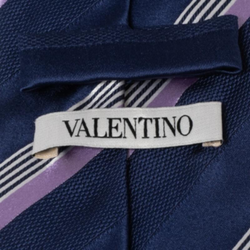Valentino Blaue diagonal gestreifte Classic Seidenkrawatte Herren