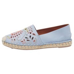 Valentino Blue Embroidered Leather Espadrille Flats Size 37