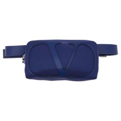 Valentino Blue Fabric And Leather VLogo Signature Belt Bag
