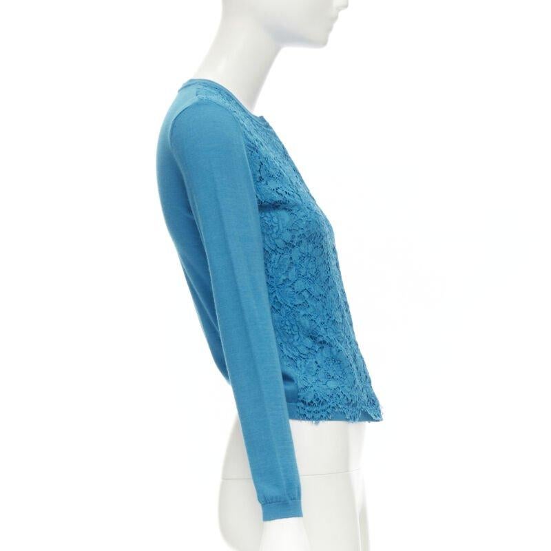 Women's VALENTINO blue floral lace front wool silk cashmere cardigan sweater S For Sale