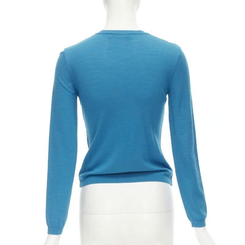 VALENTINO blue floral lace front wool silk cashmere cardigan sweater S For Sale 1