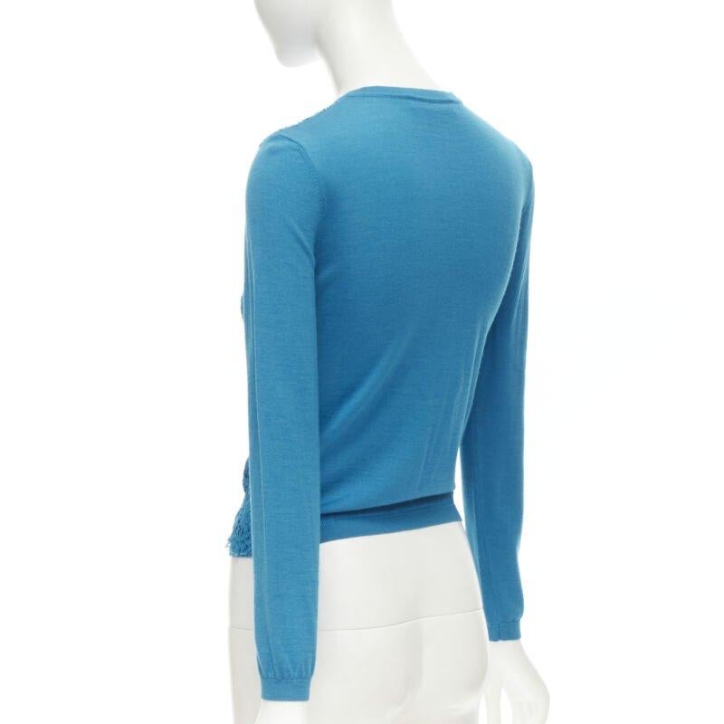 VALENTINO blue floral lace front wool silk cashmere cardigan sweater S For Sale 2