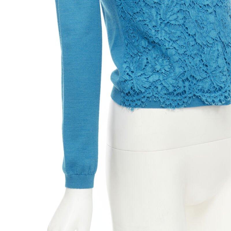 VALENTINO blue floral lace front wool silk cashmere cardigan sweater S For Sale 3