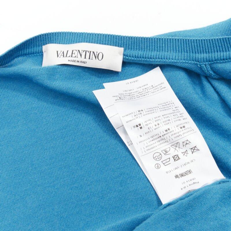 VALENTINO blue floral lace front wool silk cashmere cardigan sweater S For Sale 4