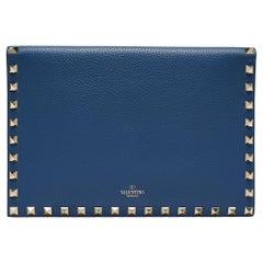Valentino Blue Grained Leather Rockstud Flap Clutch