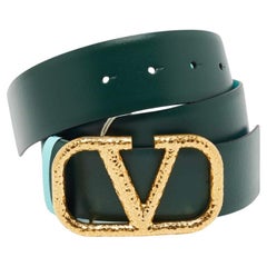 Valentino Blue/Green Leather VLogo Reversible Buckle Belt 70CM