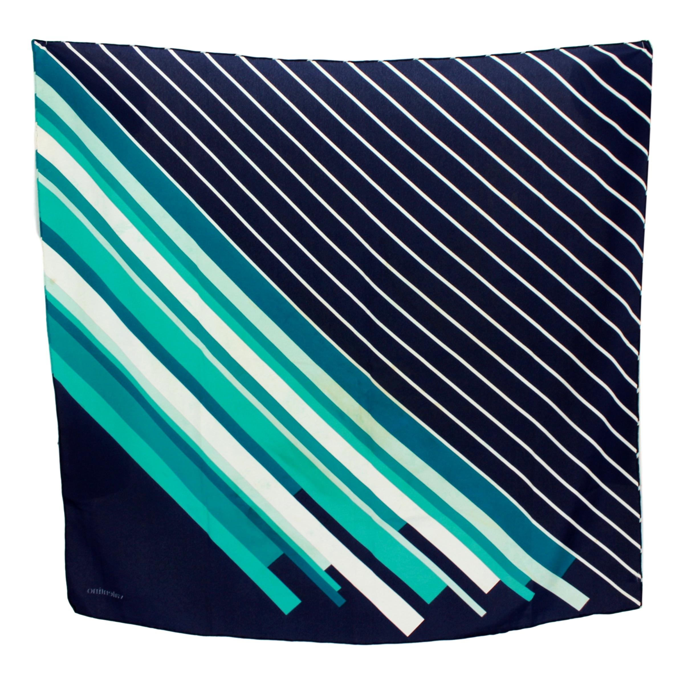 Valentino Blue Green Pinstripe Silk Scarves 1980s  1