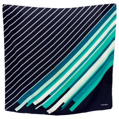 Valentino Blue Green Pinstripe Silk Scarves 1980s 