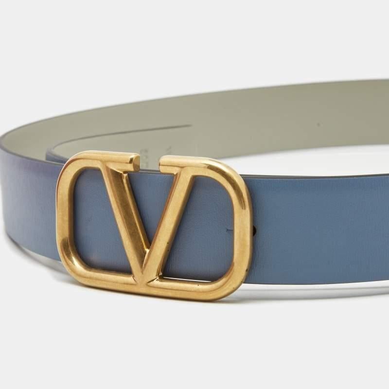 Valentino Blue/Grey Leather VLogo Reversible Belt 70CM 1