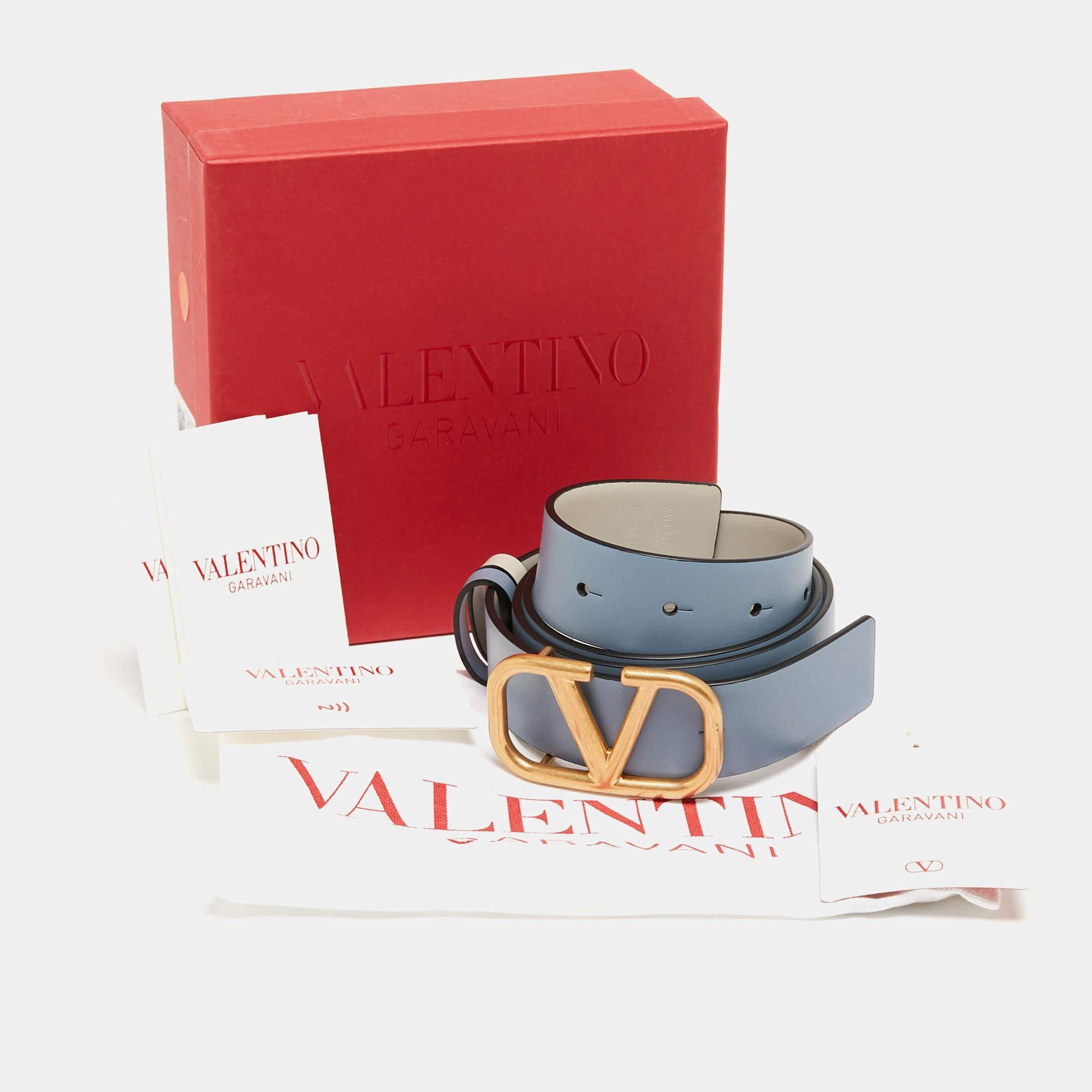 Valentino Blue/Grey Leather VLogo Reversible Belt 80 CM 1