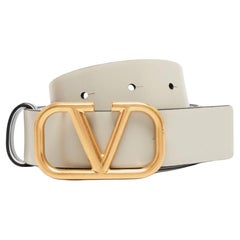 Valentino Blue/Grey Leather VLogo Reversible Belt 80 CM