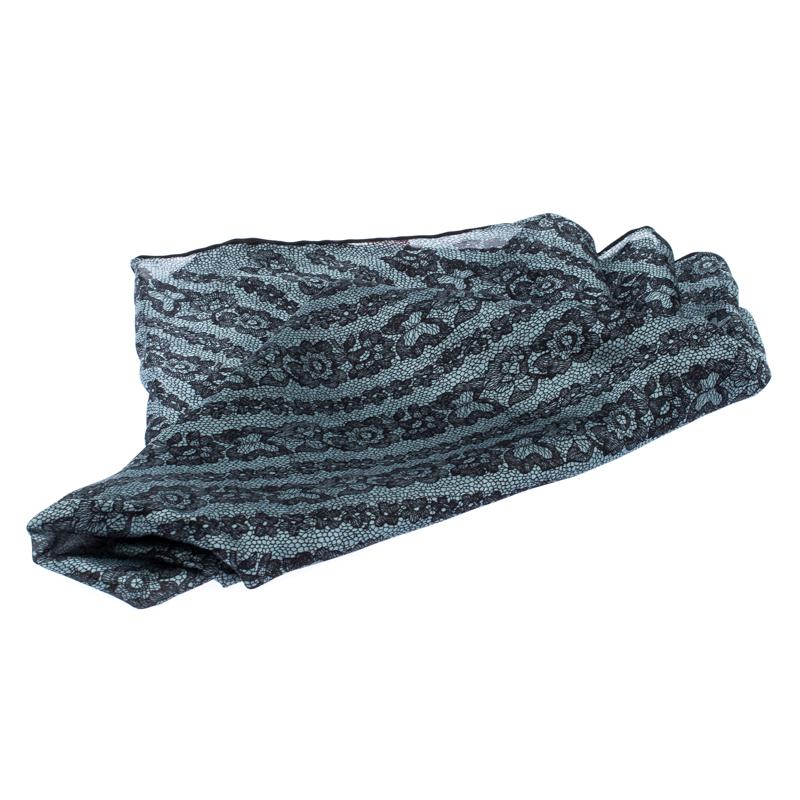 Women's Valentino Blue Lace Print Silk Scarf