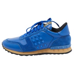 Valentino Blue Leather and Suede Rockrunner Sneakers Size 40