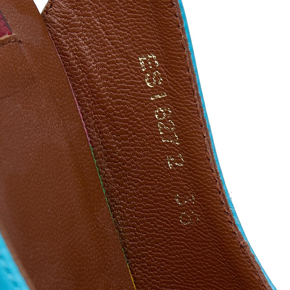 Valentino Blue Leather Peep Toe Slingback Rainbow Wedge Sandals Size 38 2