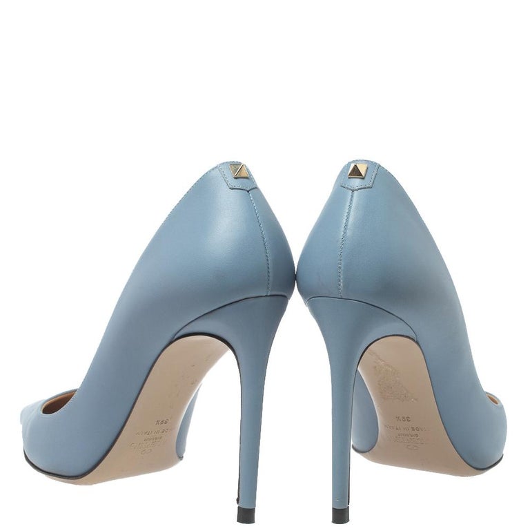 Valentino Blue Leather Pointed Toe Pumps Size 39.5 at 1stDibs