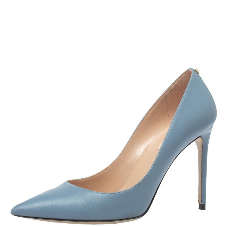 Valentino Blue Leather Pointed Pumps Size 39.5 at 1stDibs valentino heels, dusty blue heels, valentino heels blue