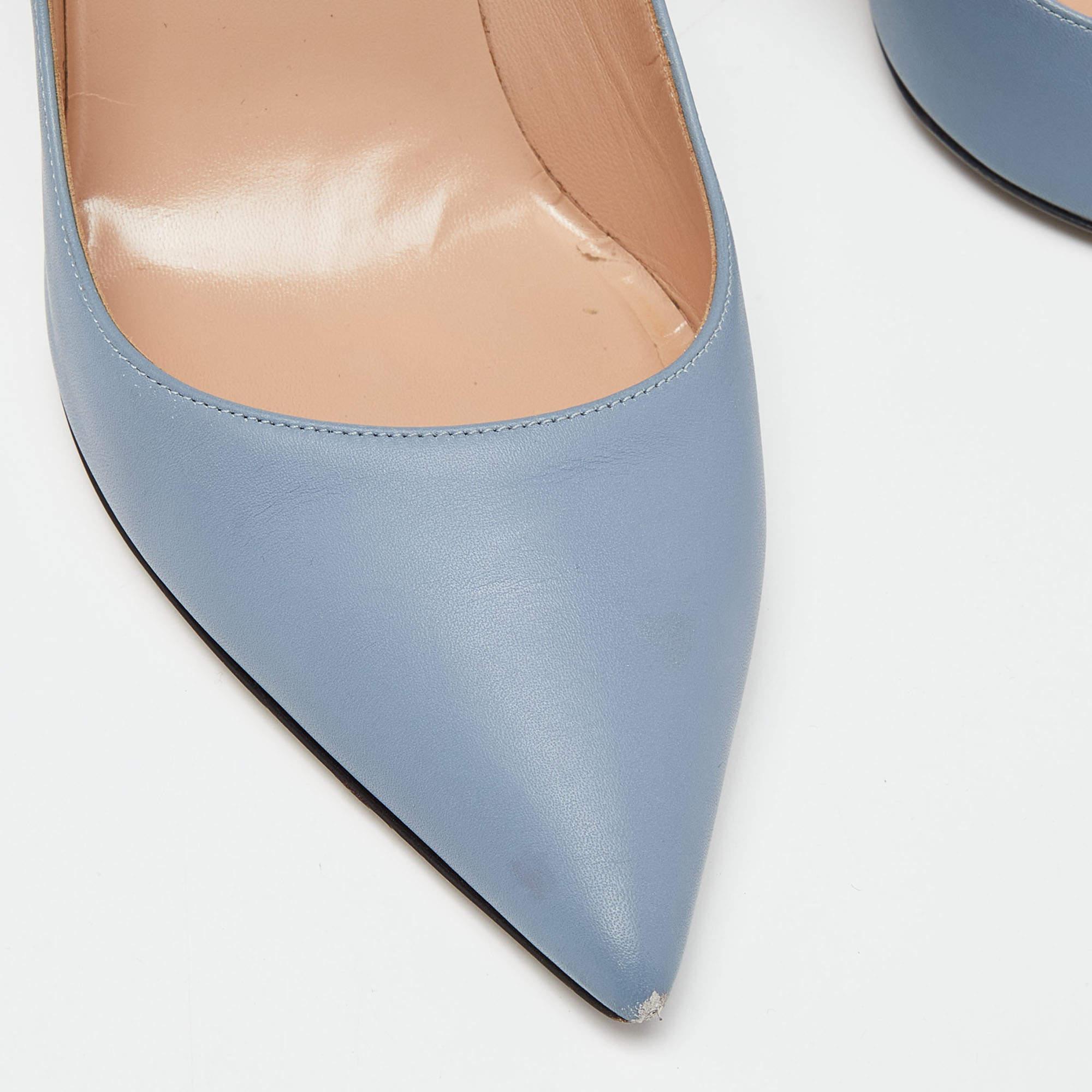 Valentino Blue Leather Pointed Toe Pumps Size 39.5 For Sale 2