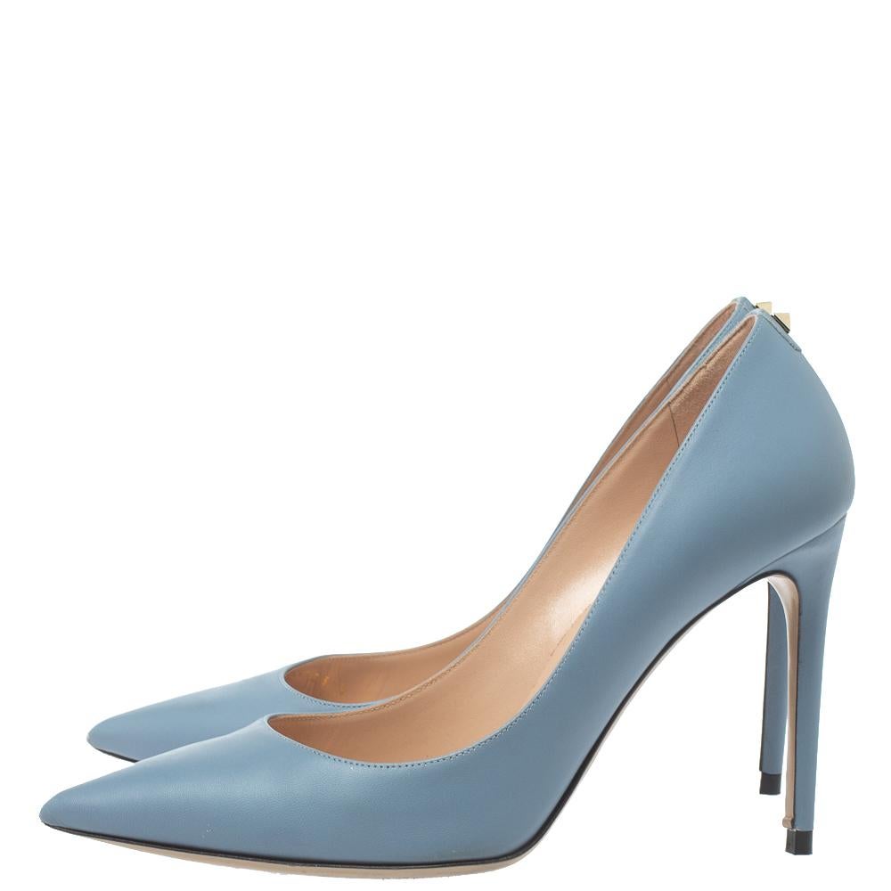 Valentino Blue Leather Pointed Toe Pumps Size 39.5 2