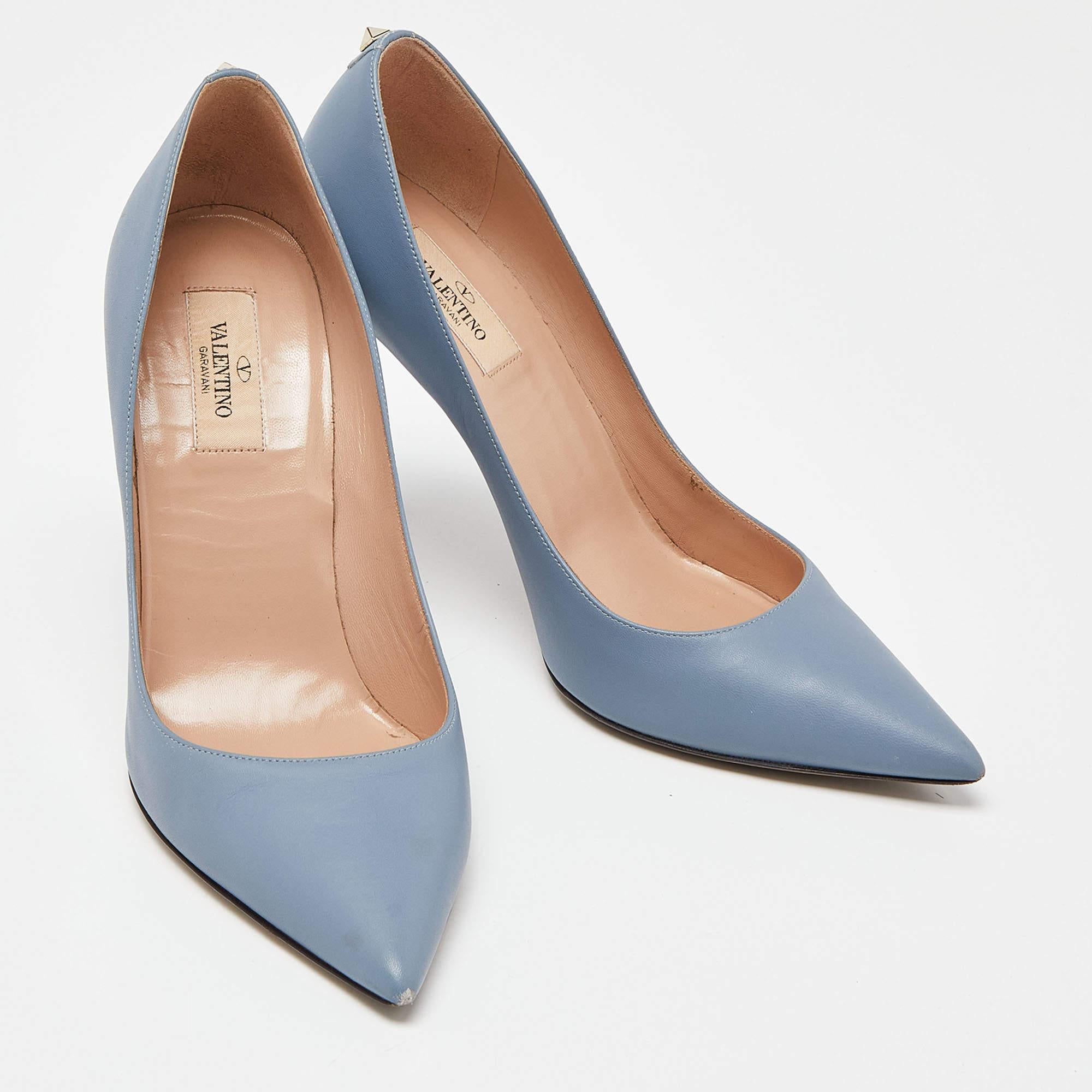 Valentino Blue Leather Pointed Toe Pumps Size 39.5 For Sale 4