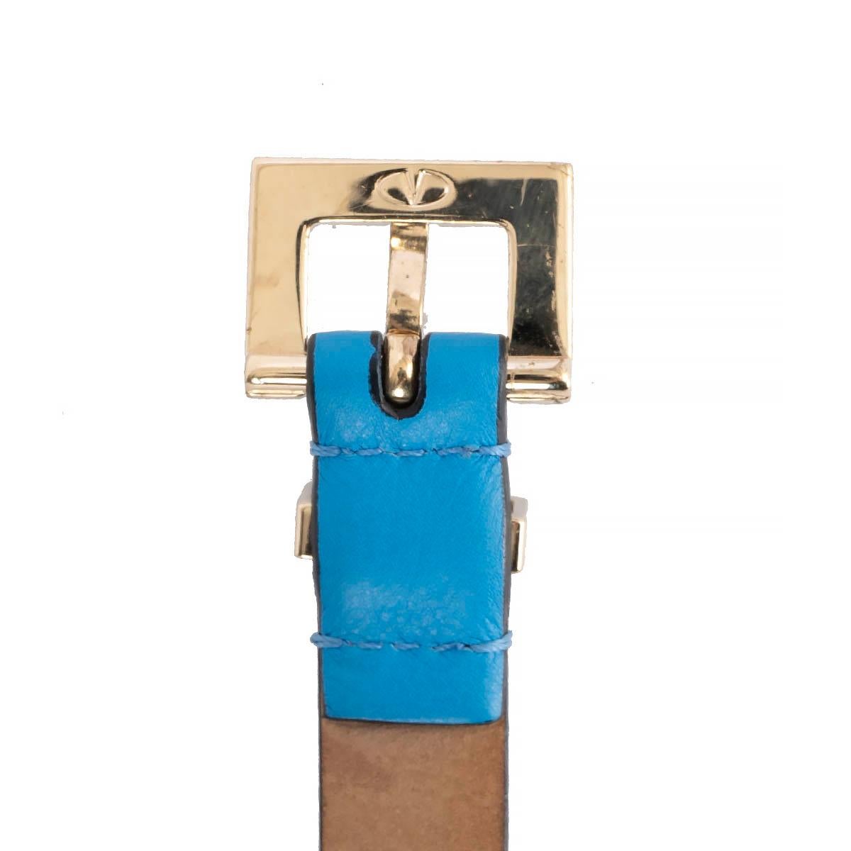 VALENTINO blue leather ROCKSTUD 15MM SKINNY WAIST Belt 75 For Sale 3