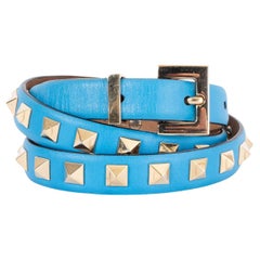 VALENTINO blue leather ROCKSTUD 15MM SKINNY WAIST Belt 75